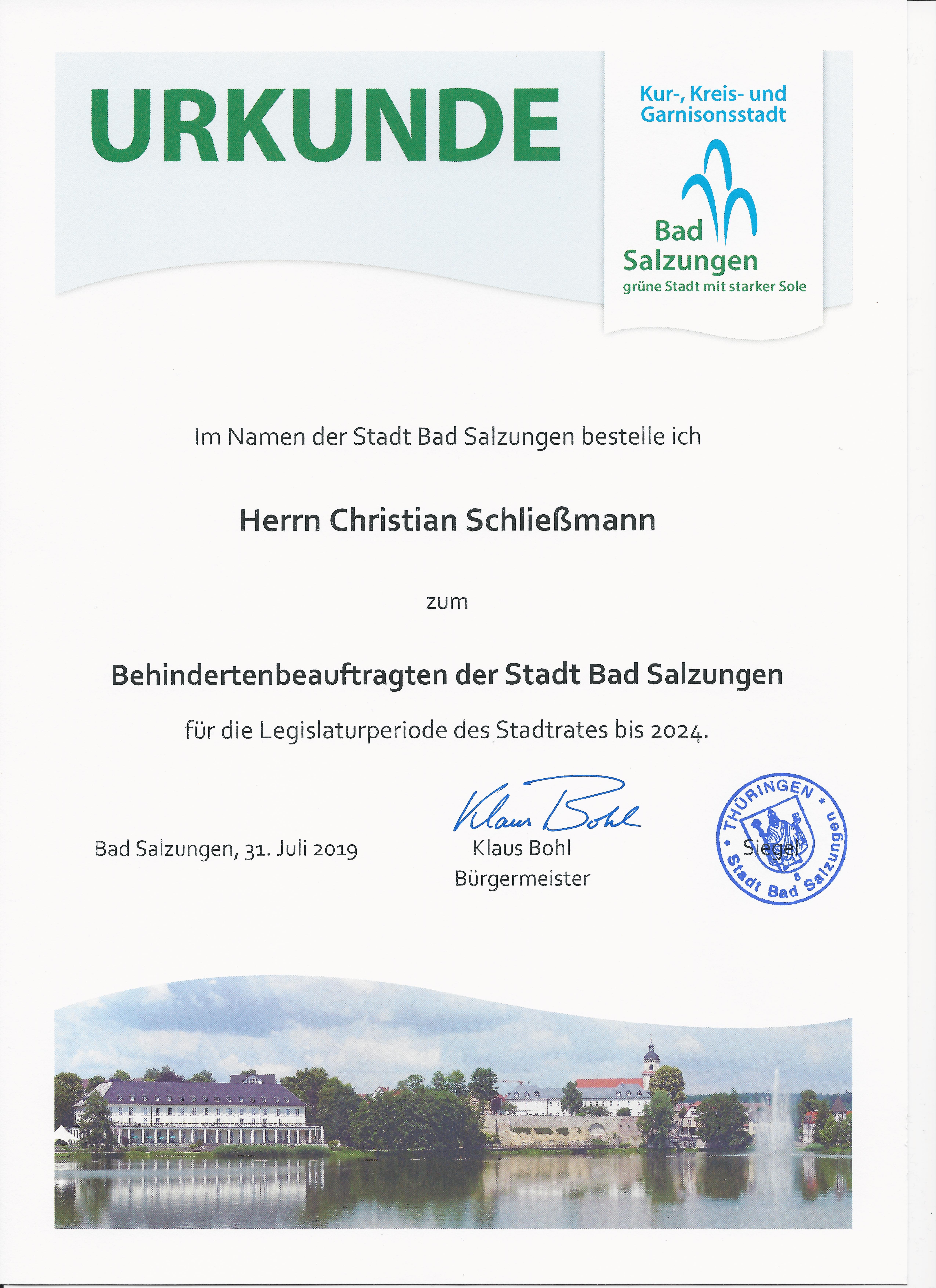 Schließmann wieder zum Behindertenbeauftragten der Stadt Bad Salzungen gewählt